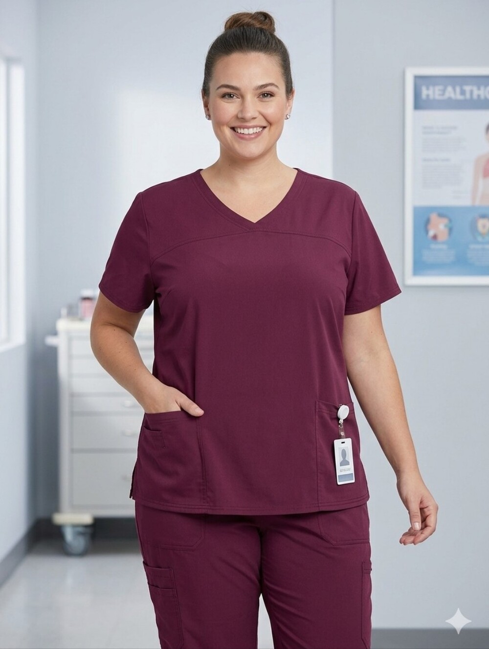 Cherokee Women's Short Sleeve V-Neck Top +BOTTOMS in Plum 5XL